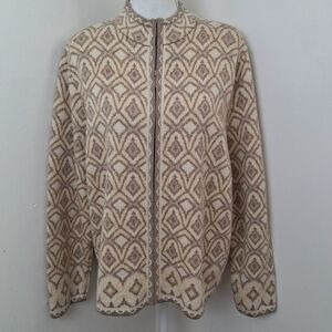 VTG Pendleton Wool Zip Cardigan Aztec style Design in Tans and Cream Size XL